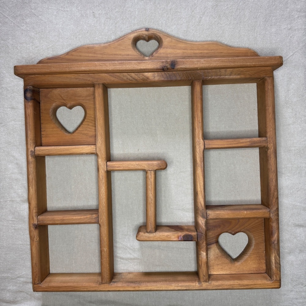Vintage CottageCore Wood Heart Shadow Box Wall Display Shelf Trinkets Large